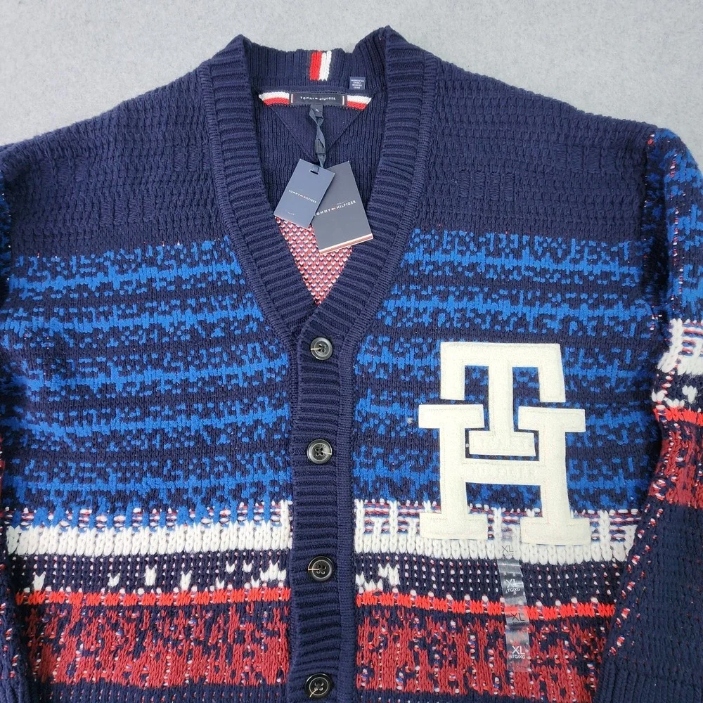 Tommy Hilfiger Ombre Textured Cardigan‎ Varsity Sweater Mens XL Multicolor Heavy